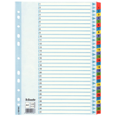 Separatoare Index din Carton Esselte Mylar, A4, Tip Index 1-31, Taste Laminate, Multicolor, Separator Index, Separatoare Carton Index, Separatoare Ess foto