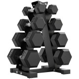 SPORTNOW Set Gantere Hexagonale cu Suport pentru Economisirea Spațiului, de la 2 kg la 10 kg, Negru | Aosom Romania