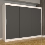 Dulap Dormitor Nova Eco 250 cm x 200 cm , fara oglinda , alb cu usi glisante gri