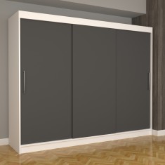 Dulap Dormitor Nova Eco 250 cm x 200 cm , fara oglinda , alb cu usi glisante gri