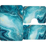 Set Covorașe Baie 3 piese: 60x90cm, 60x45cm, 60x45cm, Marmură Turcoaz