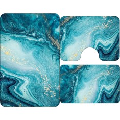 Set Covorașe Baie 3 piese: 60x90cm, 60x45cm, 60x45cm, Marmură Turcoaz