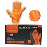 Manusi din nitril portocalii nepudrate cu textura diamond grip, marimea M 100 buc/cutie