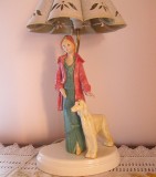 VEIOZA LAMPA PORTELAN MODEL VINTAGE STIL ART DECO FEMEIE CU OGAR 52 CM