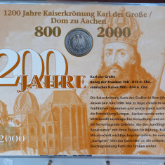 GERMANIA - FDC + MONEDA PROOF - 10 MARK 2000 G, 1200 ANI - CATEDRALA AACHEN