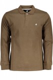 Tricou polo barbati din bumbac cu maneca lunga si logo maro inchis (Marime: 3XL)