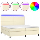 Cumpara ieftin Pat cu arcuri, saltea si LED, crem, 200x200 cm, piele ecologica