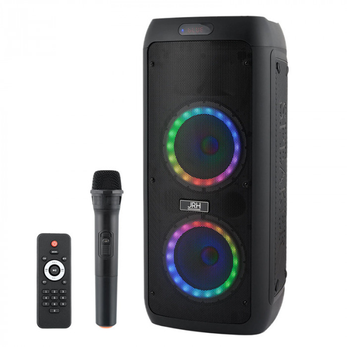 Boxa portabila JRH A2808, 800 W, LED RGB, microfon wireless, AUX, USB, telecomanda