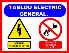 Placuta pentru tablou electric general atentie pericol electric interzisa stingerea cu apa foto