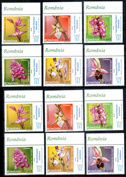 Romania 2007, LP 1758 a + 1758 b, Orhidee salbatice, serii cu tabs ROM-ENG, MNH!