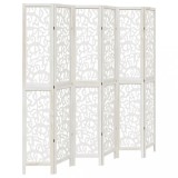 Cumpara ieftin Paravan camera 6 panouri, alb, lemn masiv paulownia