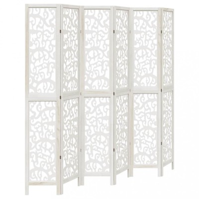 Paravan camera 6 panouri, alb, lemn masiv paulownia foto