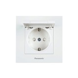 Priza schuko 2P+E simpla cu obturator protectie copil si capac 16A 250V alb Panasonic P-KPS.CAP