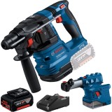 Bosch GBH 185-LI + GBA + GAL 18V-40 + GDE 12 - Rotopercutor SDS-Plus 1.9 J + Set acumulator si incarcator Li-Ion 18 V 5 Ah + Sistem aspirare praf