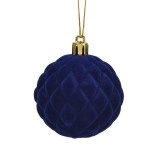 Ornament Brad de Craciun Glob Albastru Catifelat cu Romburi, CMCLASS
