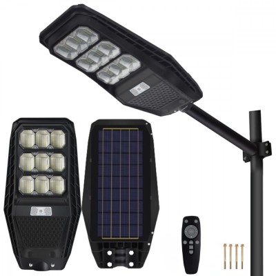 Lampa Solara Stradala 100W, VisionHub&amp;reg;, Proiector cu 360 LED-uri in 9 Casete, Incarcare cu Panou Solar incorporat, Telecomanda, cu Senzor de Miscare, foto