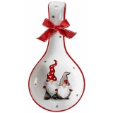 Suport lingura ceramica alba rosie gri model Mos Craciun 12x24 cm