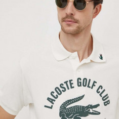 Lacoste tricou polo barbati, culoarea bej, cu imprimeu