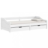 Cumpara ieftin Pat de zi cu 2 sertare "IRUN", alb, 90x200 cm, lemn masiv pin