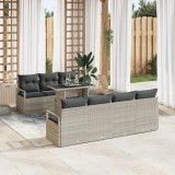 vidaXL Set de canapele de grădină format 8 cu perne gri deschis din rattan poliester