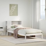 VidaXL Pat cu bibliotecă fără saltea, alb, 90x200 cm, lemn masiv pin