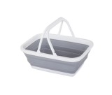 Cos din silicon pliabil cu manere, capacitate 10 litri, pentru rufe, cumparaturi, utilizare multipla, alb/gri