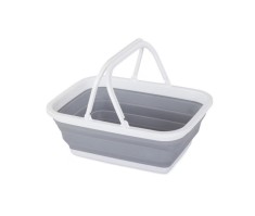 Cos din silicon pliabil cu manere, capacitate 10 litri, pentru rufe, cumparaturi, utilizare multipla, alb/gri