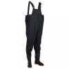 Salopeta Pescuit vidaXL cu Pieptar si Cizme, Negru, Marimea 43, Impermeabila, Poliester PVC, Bretele Ajustabile