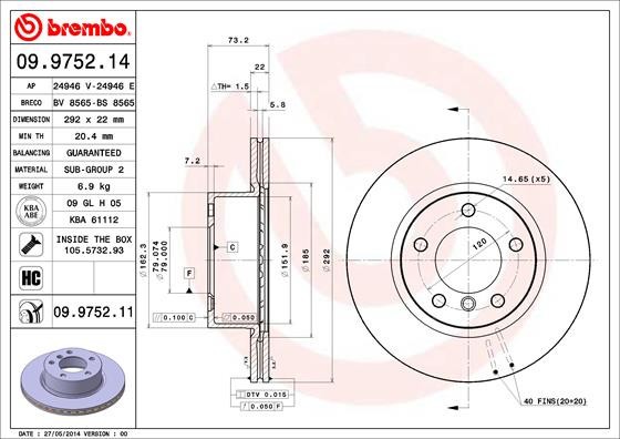 BREMBO 09.9752.11 PRIME LINE - UV Coated Disc frana