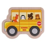 Puzzle din Lemn Autobuz Scolar, 4 Piese, 16x12 cm, Galben, CMCLASS