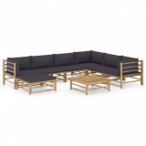 VidaXL Set mobilier de grădină cu perne gri &icirc;nchis, 8 piese, bambus 3058220