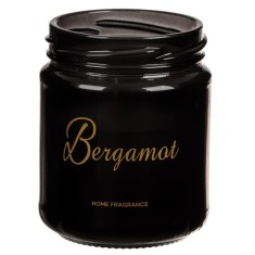 Lumanare decorativa in borcan imprimat, cu parfum de bergamota, Herum&amp;reg;, Negru, 7 x 9 cm foto