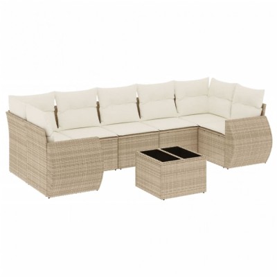 Set canapele de gradina, 8 piese, cu perne, bej, poliratan foto