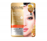 Masca de fata servetel, Eveline Cosmetics, 24K GOLD ultra-revitalizanta, 8 in1, 1 bucata