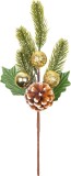 Crenguta decorativa de Craciun aurie cu con si globuri, 32 cm
