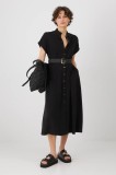 Medicine rochie din amestec de in culoarea negru, midi, evazată