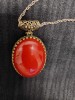 Pandantiv oval noanta CORAL ROSU CU LANT ARGINTAT,Colier cu pandantiv 4/2,7/1 cm, Nuage