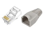 Cumpara ieftin Set 1 bucata conector retea RJ45 Cat6e ecranat EZ pass through cu pini placati cu aur si 1 bucata manson protectie RJ45 pentru cablu UTP sau FTP