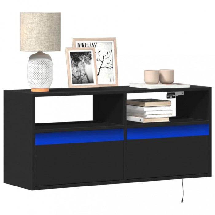 vidaXL Dulap TV de perete cu lumini LED negru 100x31x45 cm 852335