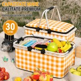 Cumpara ieftin Cos de Picnic Pliabil 30L - Termoizolant, Cadru Aluminiu, Capac cu Fermoar pentru Camping, Excursii si Cumparaturi