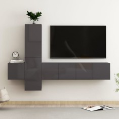 Set de dulapuri TV, 5 piese, gri extralucios, lemn prelucrat
