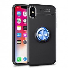 Husa Spate Silicon Premium Iring Metalic Upzz iPhone X, iPhone 10 Cu Ring Metalic Pe Spate Negru-blue foto