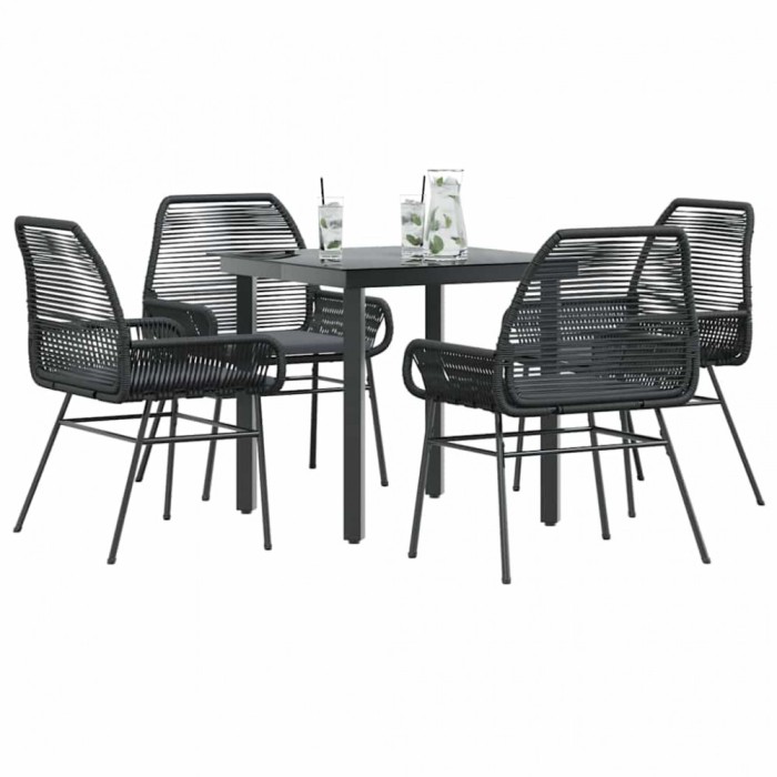 Gossi set de sufragerie de gradina 5 piese neagra sticla poly rattan