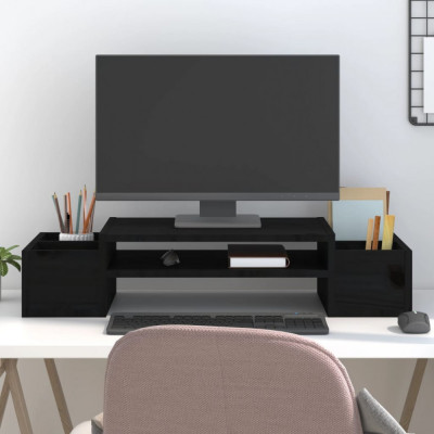 vidaXL Suport pentru monitor, negru, 70x27,5x15 cm, lemn masiv de pin foto