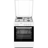 Aragaz mixt Heinner HFSC-S56E1HSWH, 3 arzatoare gaz + 1 plita electrica, aprindere electrica arzatoare, cuptor electric, clasa A, grill, 50x60 cm, alb