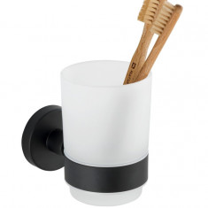 Suport periute si pasta de dinti cu suport de prindere Power-Loc® Bosio, Wenko, inox/sticla, alb/negru