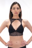 Sutien Bralette Dantela Florala Cupe Burete Cottonhill Negru M S S/M, Bretele Ajustabile, Inchidere Mos-Baba, Fabricat Turcia