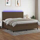 vidaXL Pat cu arcuri, saltea și LED, maro &icirc;nchis, 200x200 cm, textil