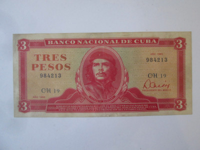 Rară! Cuba 3 Pesos 1983 Ernesto Che Guevara foto