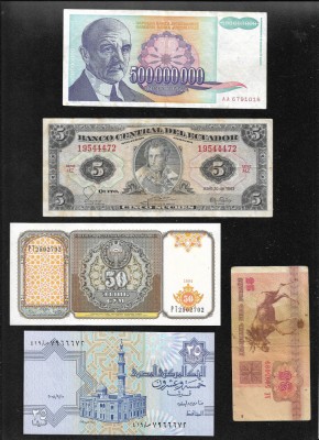 Set 5 bancnote de prin lume adunate (cele din imagini) #138 foto